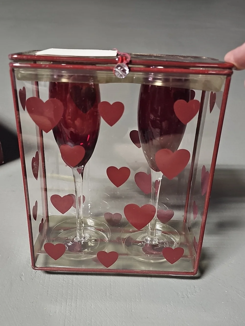 VTG Marshall Fields Red Heart Champagne Flutes Set Of 2 Rare Find NWT